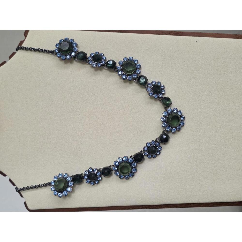 Vintage Monet Necklace – Blue-Green Floral Statement Necklace, Signed